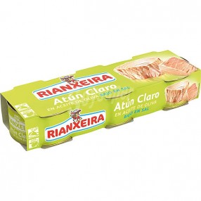 RIANXEIRA Atun claro en aceite de oliva bajo en sal pack 3