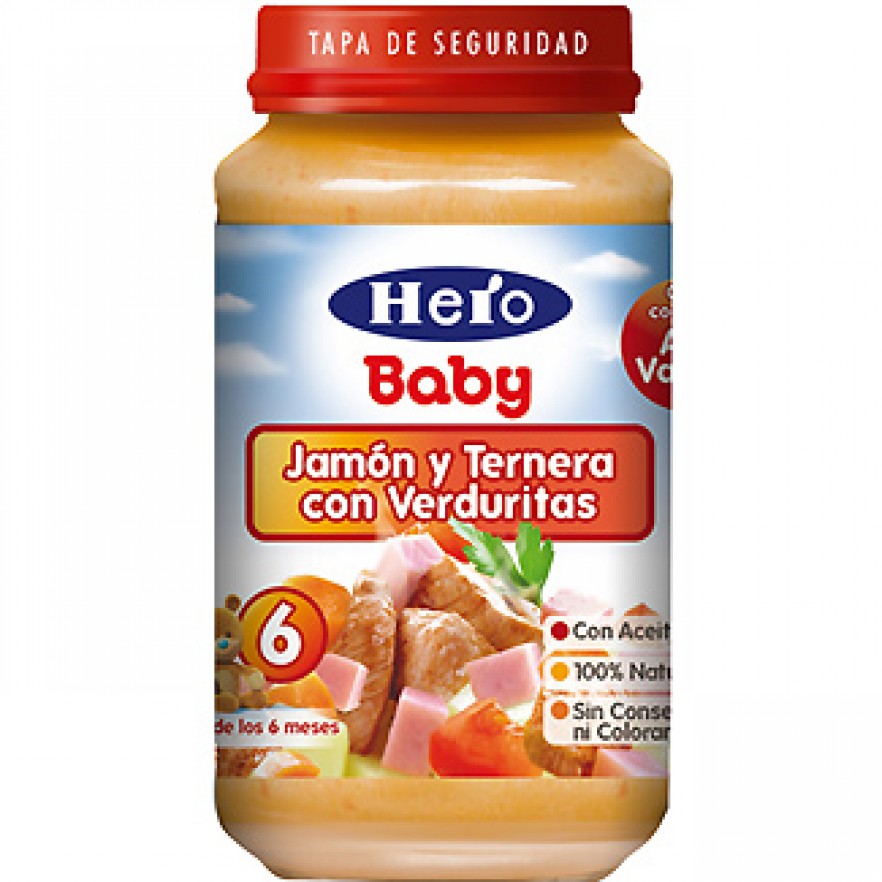 HERO BABY potito de jamon y ternera con verduras tarro 250 grs