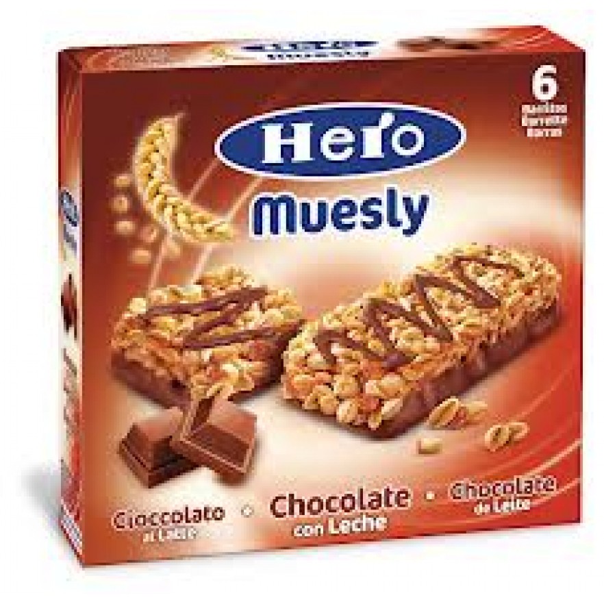 HERO MUESLY Barritas de cereales con chocolate con leche 6 unidades ...
